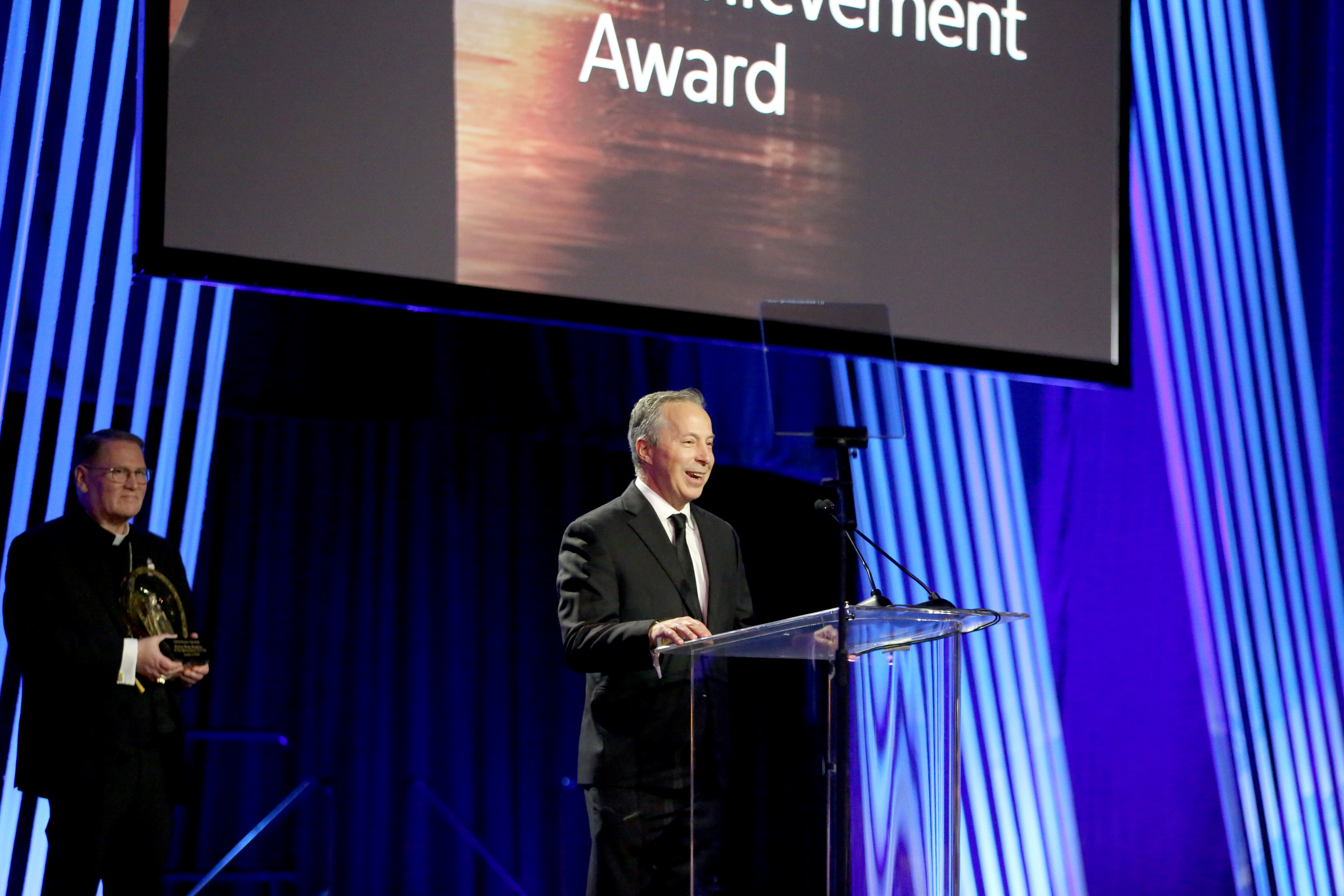 EWTN Studios President Peter Gagnon accepts the Lifetime Achievement Award on behalf of Mother Angelica at the Sheen Awards on Sept. 25, 2026. | Credit: Nellie Gould, Archbishop Fulton J. Sheen Foundation
