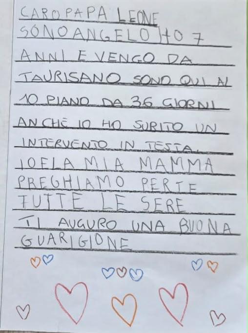 One of the letters sent to Pope Leo XIV by children hospitalized in the oncology department of Gemelli Hospital on Oct. 16, 2026. | Credit: Gemelli Hospital